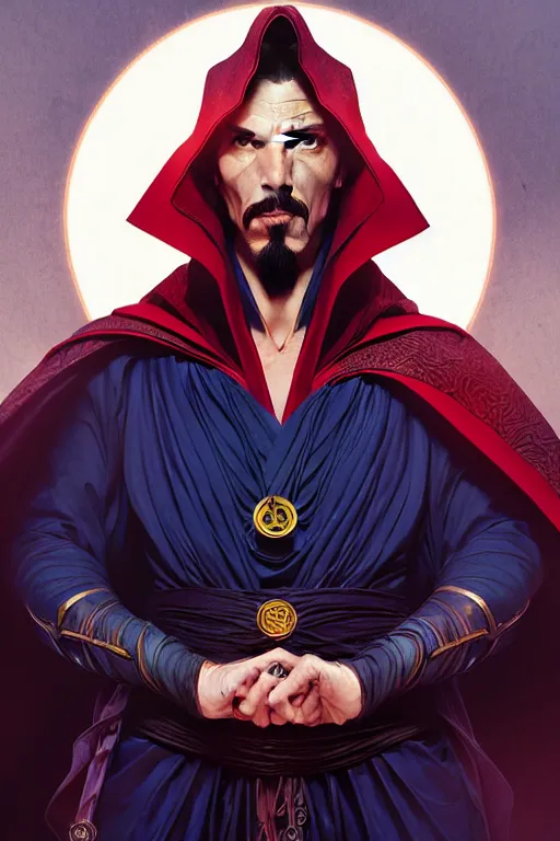 Image similar to a portrait of doctor strange, fantasy, sharp focus, intricate, elegant, digital painting, artstation, matte, highly detailed, concept art, illustration, ambient lighting, art by ilya kuvshinov, artgerm, alphonse mucha, and greg rutkowski