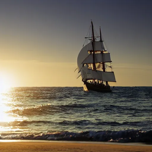 Prompt: sailing ship emerging from ocean