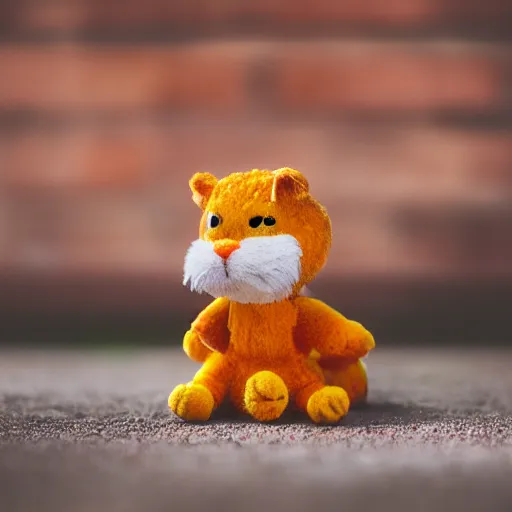 Prompt: stuffed animal Garfield kid toy macro photography tilt shift