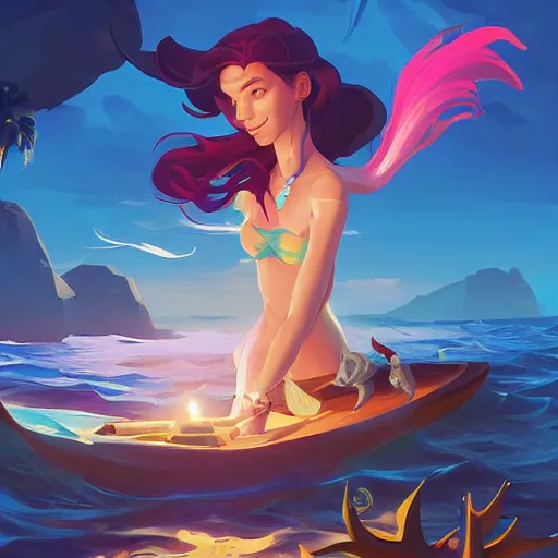 Image similar to painting mermaid treasure on sea of thieves game avatar hero smooth face median photoshop filter cutout vector, behance hd by jesper ejsing, by rhads, makoto shinkai and lois van baarle, ilya kuvshinov, rossdraws global illumination