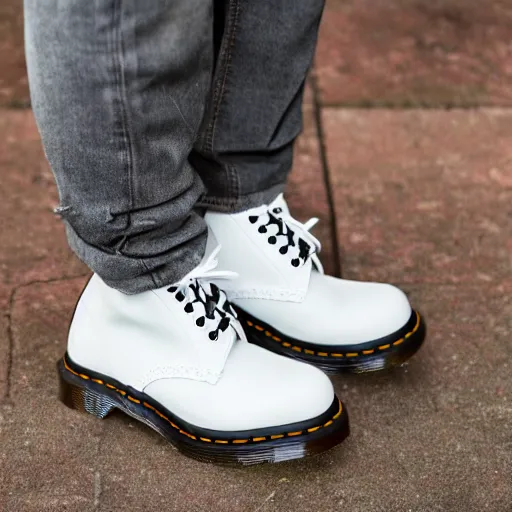 Image similar to Full picture of a white hair dracula wearing Dr. Martens shoes