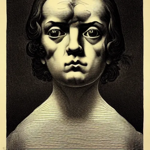 Image similar to lithography on paper conceptual figurative post - morden monumental portrait by goya and escher and hogarth, illusion surreal art, highly conceptual figurative art, intricate detailed illustration, controversial poster art, polish poster art, geometrical drawings, no blur