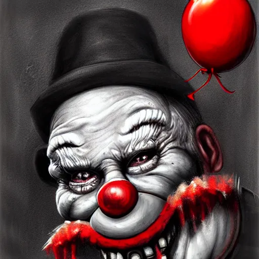 Image similar to surrealism grunge cartoon portrait sketch of clown with a wide smile and a red balloon by - michael karcz, loony toons style, freddy krueger style, horror theme, detailed, elegant, intricate