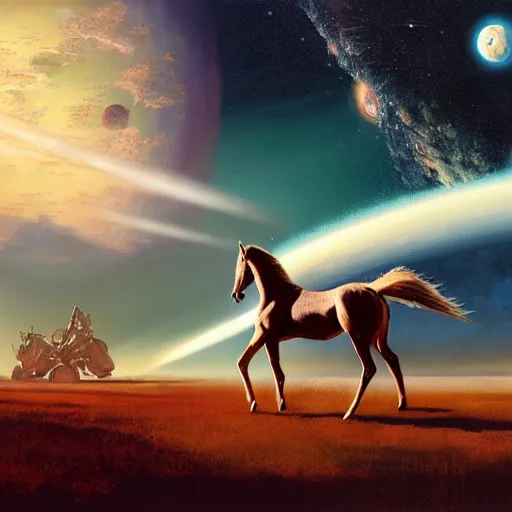 Image similar to in space the spherical horse in vacuum, hyperrealism, no blur, 4 k resolution, ultra detailed, style of ron cobb, adolf hiremy - hirschl, syd mead, ismail inceoglu, rene margitte