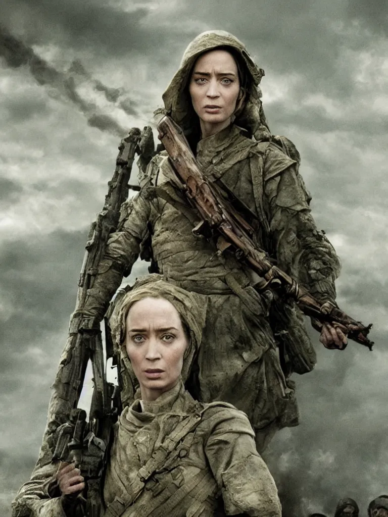 Prompt: emily blunt as the angel of verdun, epic movie scene