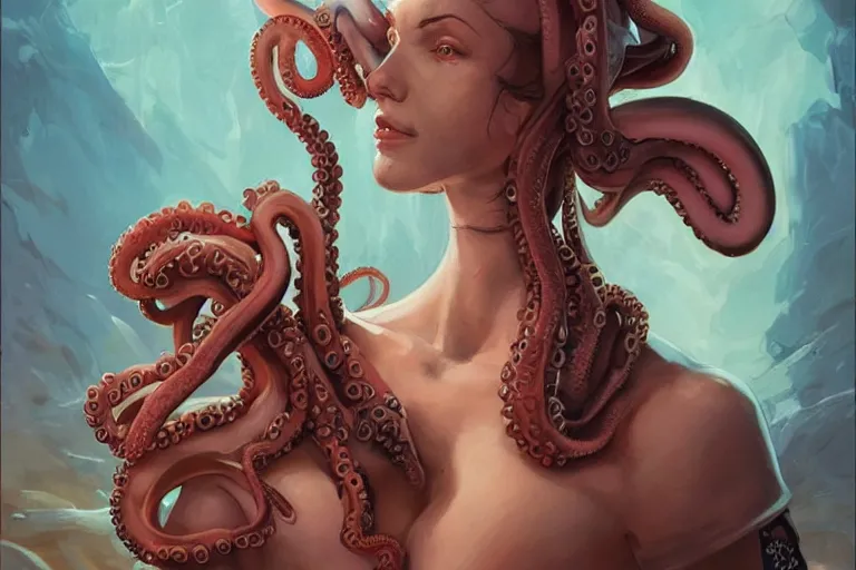 Image similar to portrait of a wife with octopus suction cups by by jesper ejsing, rending on cgsociety, retrofuturism, reimagined by industrial light and magic, darksynth, sci - fi