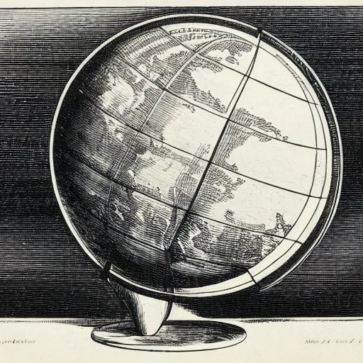 Prompt: a terrestrial globe on fire by bauhaus, engraving