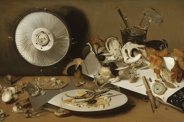 Prompt: a vanitas painting by clara peeters and pieter claesz, depicting an NVIDIA RTX A100 GPU, graphics card, computer parts, GPU shot etched