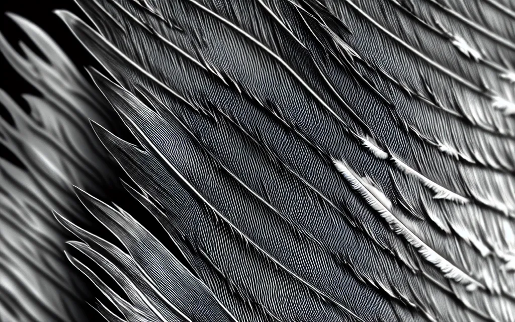 Image similar to close up of feathers, high contrast cinematic lighting, ambient occlusion render, duotone, detailed