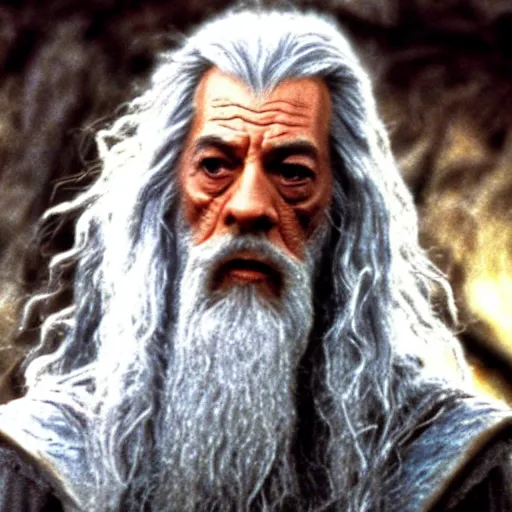 Prompt: Still of Jeff Goldbloom as Gandalf in the movie ''LOTR'' (2001)