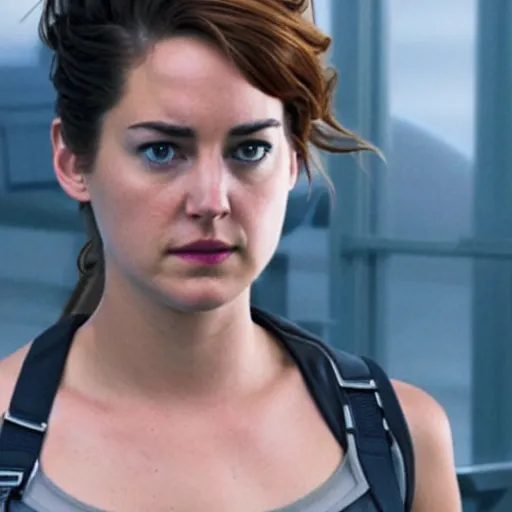 Image similar to A still of Shailene Woodley as Black Widow in Iron Man 2 (2010), close-up