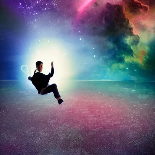 Image similar to A person floating through space in a lucid dream by Hardy, David A.