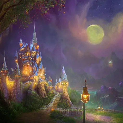 tangled castle at night