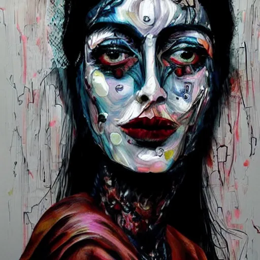 Image similar to woman portrait made out of paint, beautiful, cyborg, tim burton comic book art