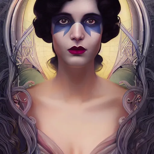 Image similar to an art nouveau, ( streamline moderne ), multi - racial portrait in the style of anna dittmann and charlie bowater and loish. very large, clear, expressive, and intelligent eyes. symmetrical, centered, ultrasharp focus, dramatic lighting, photorealistic digital matte painting, intricate ultra detailed background.