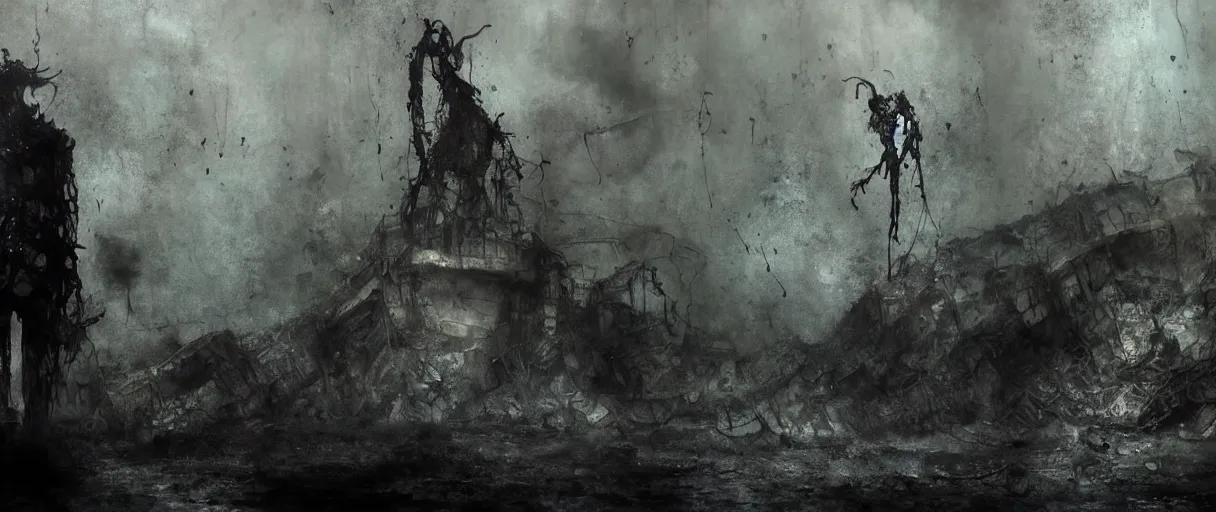 Prompt: wet collodion photography of sunken city of r'lyeh with non - euclidean geometry by emil melmoth zdzislaw beksinki craig mullins yoji shinkawa realistic render ominous detailed photo atmospheric by jeremy mann francis bacon and agnes cecile ink drips paint smears digital glitches glitchart