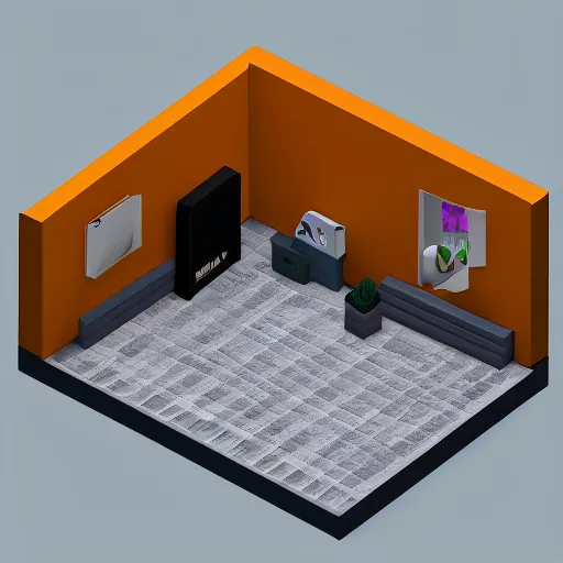 Prompt: isometric room 3 d model