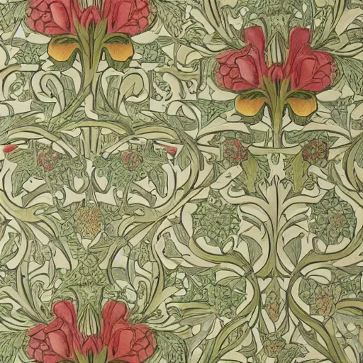 Prompt: super Mario ornate detailed highly detailed pattern tiling floral wallpaper William Morris