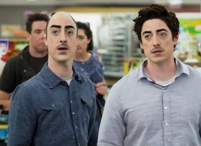 Prompt: film still of ben feldman as jonah simms in superstore 2 0 1 5