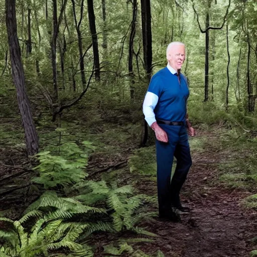 Image similar to trail camera footage of joe biden in the forest