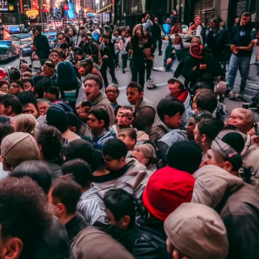 Image similar to portrait of a horde of midgets raiding the streets of new york city, sharp focus, 4 k editorial photograph, soft lighting, shallow depth of field, people out of focus