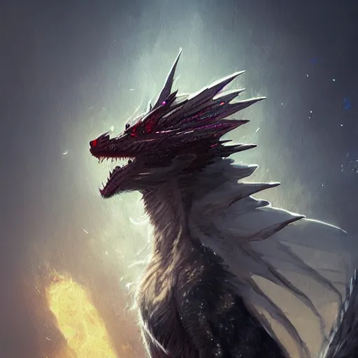 Image similar to furry fluffy iridescent dragon, by greg rutkowski, trending on artstation, detailed, intricate, elegent, cinematic, 4 k