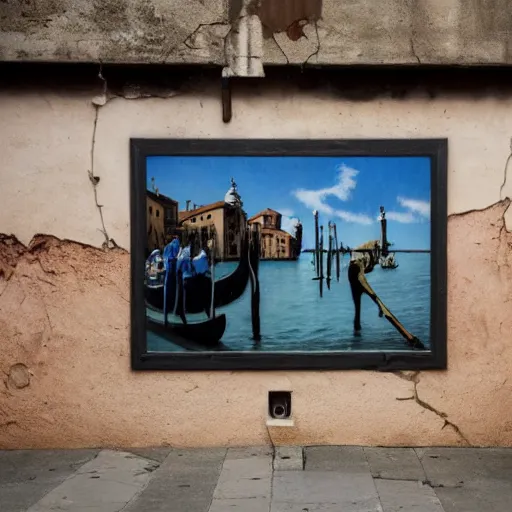 Image similar to A photograph of a Banksy painting in Venice