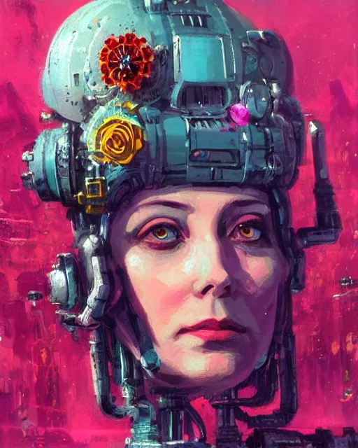 Image similar to flowerpunk portrait of an old cyborg queen victoria by paul lehr