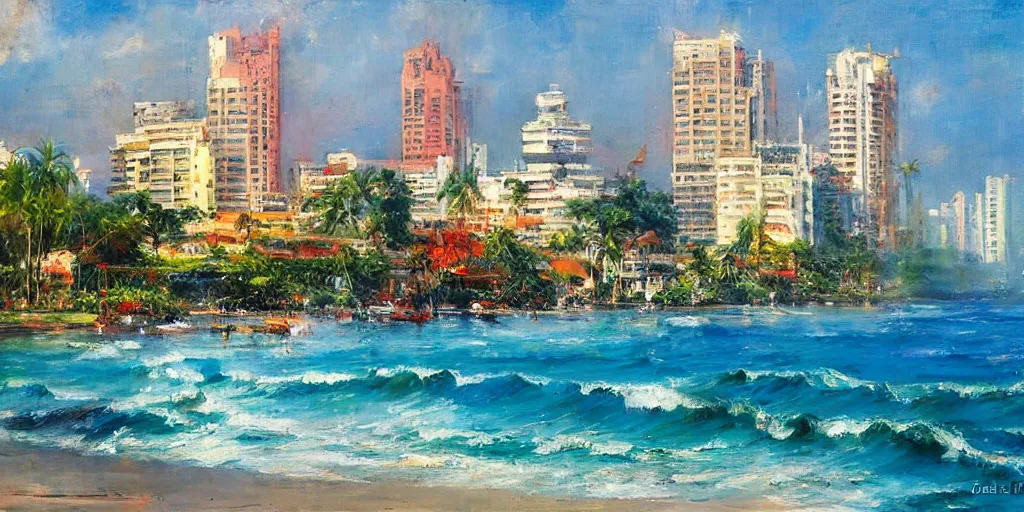 Image similar to colombo sri lanka cityscape, ocean, art by Daniel F. Gerhartz