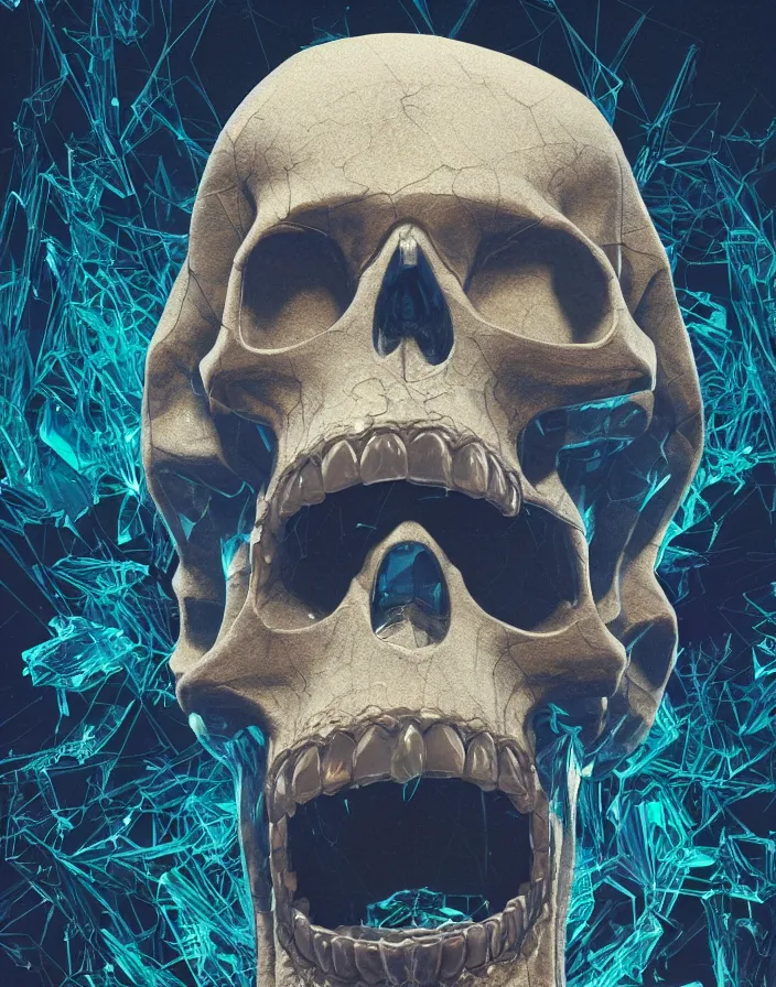 Image similar to crystal skull intricate abstract. sharp teeth. delicate artwork. by Tooth Wu, wlop, beeple, dan mumford. octane render, trending on artstation, greg rutkowski very coherent symmetrical artwork. cinematic, hyper realism, high detail, octane render, 8k, depth of field, bokeh. chrome accents.