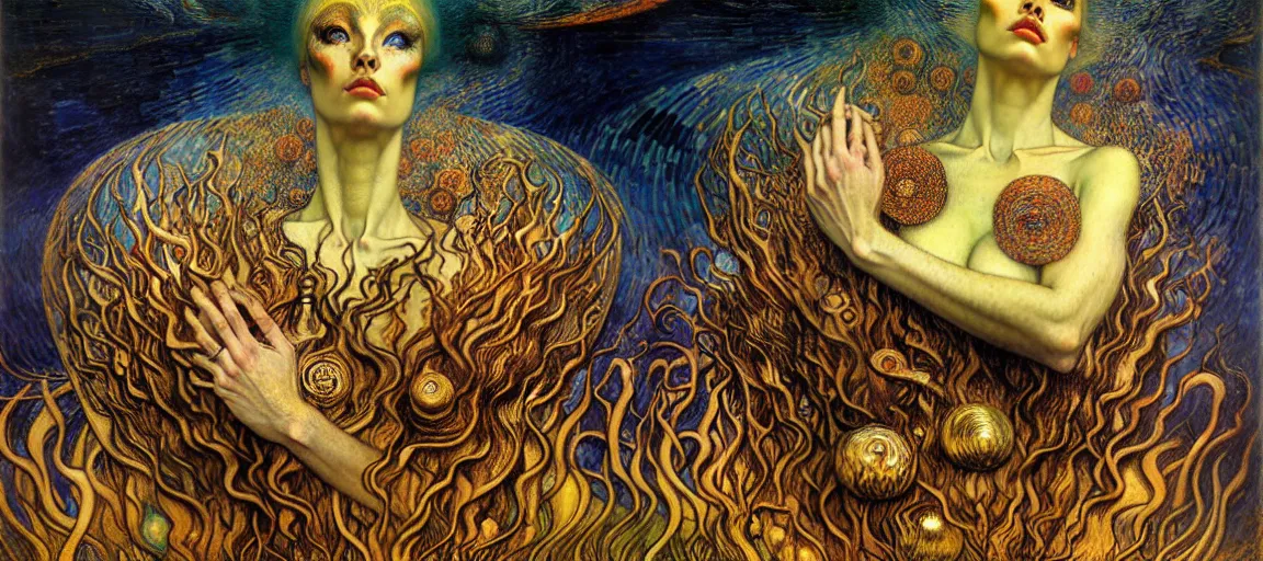 Image similar to Divine Chaos Engine by Karol Bak, Jean Delville, William Blake, Gustav Klimt, and Vincent Van Gogh, symbolist, visionary