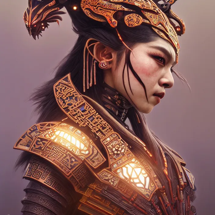 Prompt: symmetry! portrait of a hybrid angry warrior, face decorated with chinese opera motifs, leds horizon zero dawn machine, intricate, elegant, highly detailed, digital painting, artstation, concept art, smooth, sharp focus, illustration, art by artgerm and greg rutkowski and alphonse mucha, 8 k