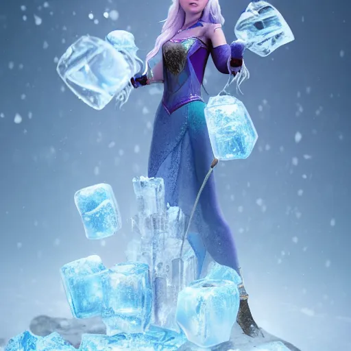 Image similar to a fantasy elf woman trapped and frozen trying to get out of a block of clear ice, with frozen flowers around her, treding artstation, greg rutkowski, cinema 4 d, cinematographic, greg rutkowski