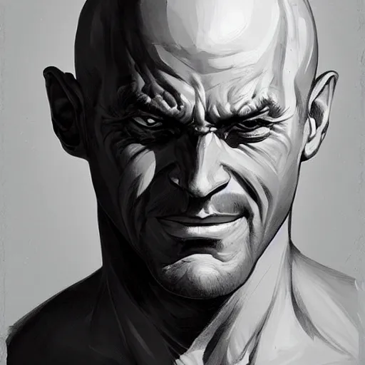 Prompt: bald man with solid black disks over eyes, portrait, behance hd artstation, style of jesper ejsing