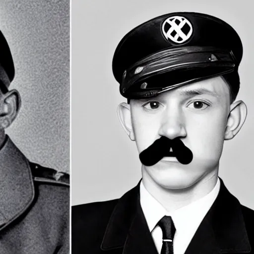 Image similar to tom holland as adolf hitler with Hitler mustache