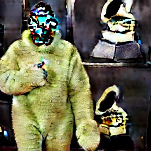 Image similar to kanye west at the grammys in an avocado costume, red carpet photo