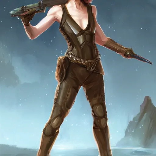 Prompt: young sigourney weaver as a d & d human fighter, character portrait by wlop