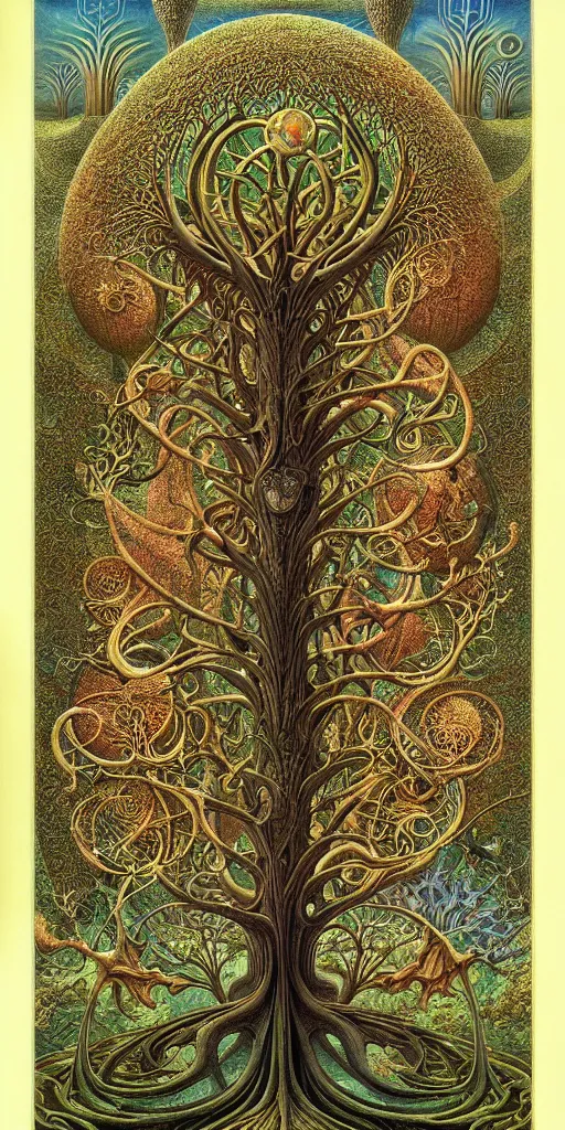 Image similar to tree of life by roger dean and andrew ferez, art forms of nature by ernst haeckel, divine chaos engine, symbolist, visionary, art nouveau, botanical fractal structures, organic, detailed, realistic, surreality