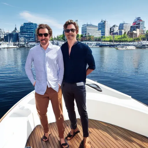 Image similar to two handsome men in their expensive yatch one fine summer day in Oslo