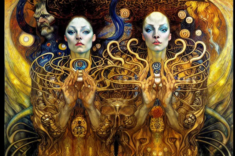 Image similar to Divine Chaos Engine by Karol Bak, Jean Delville, William Blake, Gustav Klimt, and Vincent Van Gogh, symbolist, visionary