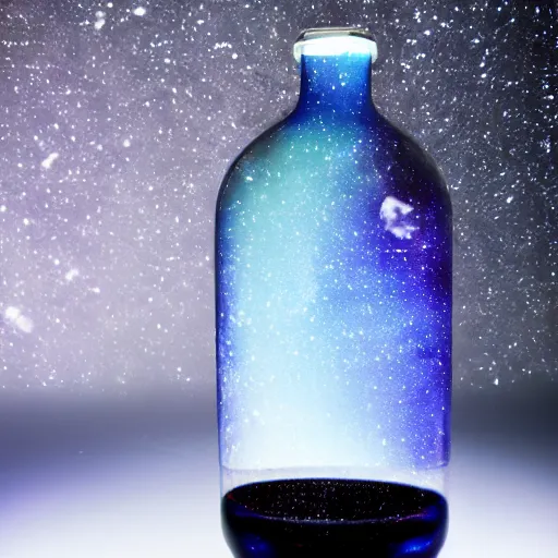 Prompt: a bottle with a galaxy inside, studio lighting