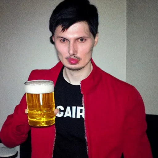 Prompt: pavel durov drinking a beer, high quality photo