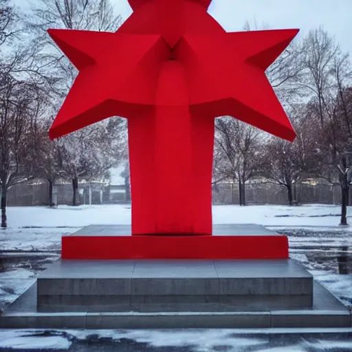 Image similar to soviet monument to donald trump, hyper real, 8 k, dystopian lighting, dusk