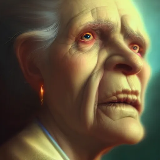 Prompt: an old woman with a mullet, portrait, close up, high detailed, craig mullins, peter mohrbacher, unreal engine, 8 k, dark beauty, trending on artstation