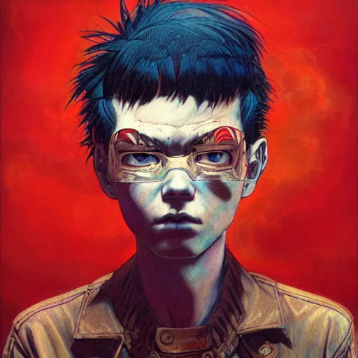 Image similar to prompt : soviet punk portrait soft light painted by james jean and katsuhiro otomo and erik jones, inspired by akira anime, smooth face feature, intricate oil painting, high detail illustration, sharp high detail, manga and anime 1 9 9 9