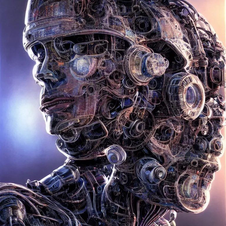 Image similar to hyperrealistic mixed media portrait of a Robot of Roland Busch forward angle, stunning 3d render inspired art by P. Craig Russell and Barry Windsor-Smith + perfect facial symmetry + dim volumetric lighting, 8k octane beautifully detailed render, post-processing, extremely hyperdetailed, intricate futuristic mechanic parts, epic composition, grim yet sparkling atmosphere, cinematic lighting + masterpiece, trending on artstation