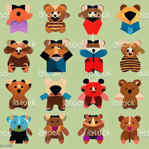 Image similar to vector art lowpoly style cubist cute teddy bears