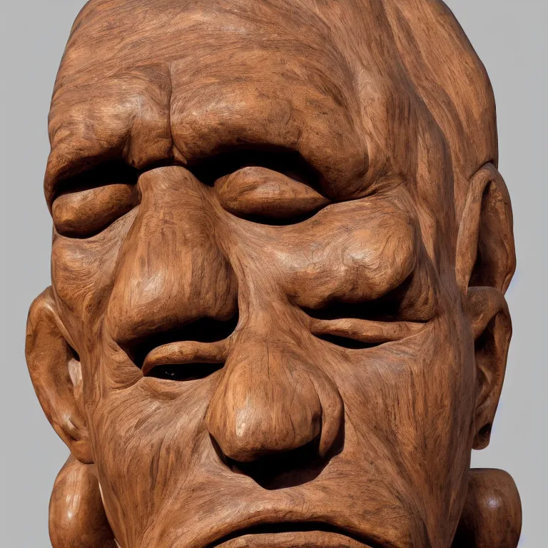 Image similar to public sculpture minimalist bust portrait of a powerful navajo man, beautiful symmetrical face accurate face detailed face realistic proportions, carved out of juniper wood on a pedestal by stephan balkenhol and martin puryear and ron mueck, hyperrealistic dramatic lighting shocking detail trending on artstation 8 k