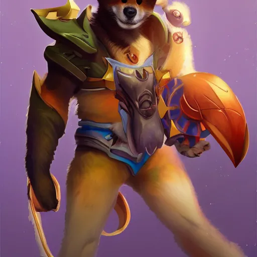 Image similar to shiba inu as a league of legends character, artstation, greg rukowski