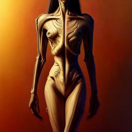 Prompt: wide angle full body portrait of an alien female, a perfect face and perfect body, thin waist, intricate, single face, highly detailed, digital painting, artstation, concept art, smooth, sharp focus, illustration, Unreal Engine 5, 8K, art by artgerm and greg rutkowski and alphonse mucha and david cronenberg and h.r. giger